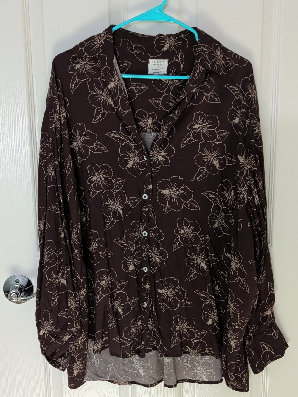 Lokahi Dark Brown Floral Button-Front Swim Cover Up